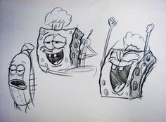 a drawing of spongebob and his toaster with the same expression as it appears