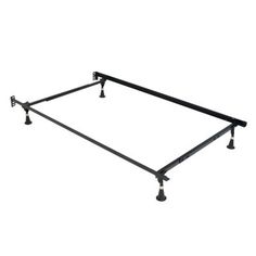 a metal bed frame with four legs and two knobs on each end, viewed from the front