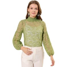 Crafted with vintage white lace, this sweet blouse infuses the ensemble with dainty femininity. This full-sleeve shirt is completed with gorgeous lace and elastic cuffs to finish your romantic and elegant look. The cute top is a timeless addition to your wardrobe. Suitable for Formal, Work, Office, Casual, Date, Night Club, Party, Shopping, Gathering, etc. Perfectly match high heels and a clutch bag for a vintage image and retro style. Lace Blouse With Lace Collar And Long Sleeves, Long Sleeve Lace Blouse With Lace Collar, Feminine Long Sleeve Crochet Lace Blouse, Elegant Long Sleeve Spring Lace, Elegant Long Sleeve Lace For Spring, Spring Long Sleeve Lace With Lace Trim, Feminine Long Sleeve Lace Top With Lace Cuffs, Spring Lace Top With Lace Cuffs, Elegant Long Sleeve Blouse With Crochet Lace