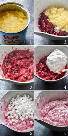 steps to make cranberry jello recipe in a bowl with whipped cream on top