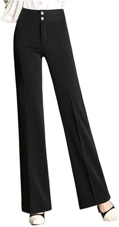 Women's High Waist Double-Button Closure Boot-Cut Dress Pants | eBay Non-stretch Straight Leg Dress Pants, Wide Leg Solid Color Dress Pants For Fall, Fall Wide Leg Solid Color Dress Pants, Wide Leg Dress Pants In Solid Color For Fall, Fall Season Wide Leg Solid Color Dress Pants, Fall Wide Leg Dress Pants In Solid Color, Stretch Straight Dress Pants With Button Closure, Business Casual Ankle-length Dress Pants With Button Closure, Casual Wide Leg Dress Pants With Button Closure