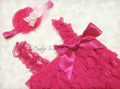 Hot Pink Lace Pettiromper with Headband by babyScarlettBoutique, $24.99 Rosette Headband, Pink Feathers, Pink Lace