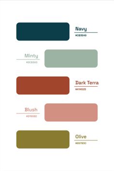 the color scheme for dark terra, olive and mint is shown in three different colors