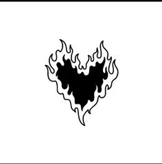 a black and white heart with flames