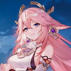 an anime character with pink hair and horns