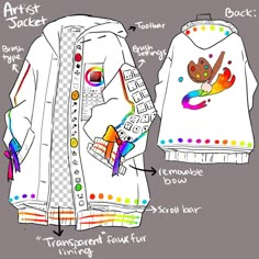 a drawing of an art jacket with different colors and designs on it, including the design for