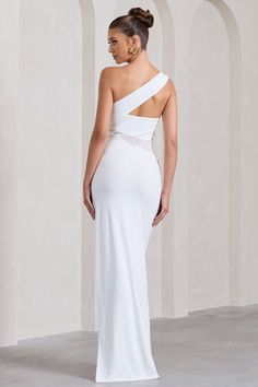 My Night White Asymmetric Sleeveless Cut-Out Split Maxi Dress – Club L London - USA Club L London, Black Dress Prom, White Maxi Dress, Black Tie Gala, Party Dress Long Sleeve, Split Maxi Dress, Christmas Party Dress, Bridesmaid Outfit, Black Sequin Dress