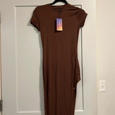 High-Slit Maxi Bodycon Dress Perfect For Summer Size Xs New With Tags!! Dresses Brown, Hoodie Sweatshirt Dress, Maxi Bodycon Dress, Skull Dress, Printed Tunic Dress, Floral Print Tunic, Cami Maxi Dress, Short Sleeve Maxi Dresses, Shein Dress