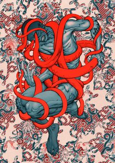 an image of a man with red tentacles on his body