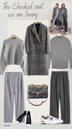 Grey Blazer Outfit, Grey Outfits, Grey Sweater Outfit, How To Have Style, Neutral Capsule Wardrobe, Checked Coat, Classic Style Outfits, Stylish Winter Outfits, Casual Day Outfits