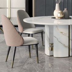 a marble dining table with chairs around it