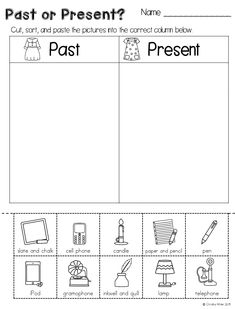 the past or present? worksheet with pictures to help students understand what they are doing