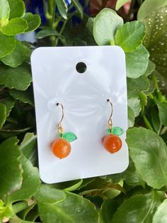 Berry Earrings, Fruit Orange, Whimsical Jewelry, Beaded Leaf, Fruit Earrings, Orange Earrings, Diamond Jewel, Orange Fruit, Earrings Christmas