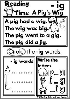 an image of a book with words and pictures on the page, reading time a pig's wig