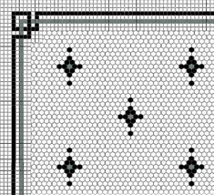 a cross - stitch pattern in black and white with squares on the bottom, as well as an arrow