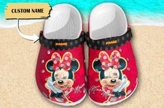 Happy Minnie Mouse Red And Black Clogs For Kids And Adults Casual Mickey Mouse Clogs With Round Toe, Cute Red Sandals With Round Toe, Clean Crocs, Disney Crocs, Red Clogs, Crocs Outfit, Crocs Clog, Black Clogs, Crocs Crocband