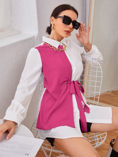 Multicolor Elegant  Long Sleeve Polyester Colorblock Tunic  Slight Stretch Spring/Fall Women Tops, Blouses & Tee Blouse Casual Fashion, Classy Casual, Women Shirts Blouse, Women Tops, Shirt Outfit