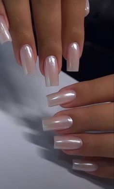 Haley Bieber Nails Square, Prom Square Nails, Classy Tapered Square Nails, Ring Ceremony Nails, Formal Acrylic Nails, Mid Length Square Nails, Clean Nails Acrylic, Wedding Nails Black Women, Nude Chrome Nails Square