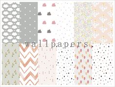 the wallpapers are all different colors and sizes, including pink, grey, white,