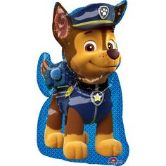 the balloon is shaped like a dog with a police uniform on it's chest