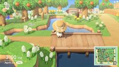 an animal crossing a bridge over a river in animal crossing 3d art style video game