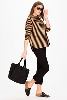 Meet the Betsy! This will be your go-to top all season long. Made from the softest and stretchiest fabric, this relaxed-fit top makes dressing a breeze! Pair it with our traveling pants for the perfect fall outfit! FEEL: (45% Rayon 50% polyester 5% spandex) This sumptuously soft Fall Stripe is crafted for comfort and style. This fabric boasts a timeless stripe pattern that not only feels incredibly soft but also exudes a classic charm perfect for the fall season. FAVORITE FEATURES: Raw hems Soft Versatile Stretch Knit Top For Day Out, Casual Stretch Blouse For Day Out, Chic Stretch Blouse For Everyday, Chic Everyday Stretch Blouse, Casual Relaxed Fit Knit Top For Fall, Effortless Tops For Fall Workwear, Effortless Fall Workwear Tops, Casual Stretch Blouse For Fall, Versatile Relaxed Fit Knit Top For Loungewear