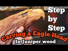 someone is carving a eagle head out of wood with the words carving a eagle head in jumper wood