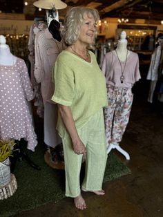 Experience all-day comfort with our Gauze/Linen Pants. Made with a unique blend of half gauze and half linen, these pants offer superior breathability. Perfect for any occasion, you'll love the comfortable feel of these pants. Lime Green 50% Cotton, 50% Linen Comfortable Spring Pants With Pockets, Comfortable Ankle-length Pants For Spring, Comfortable Spring Pants For Relaxation, Comfortable Pants For Relaxation And Spring, Spring Relaxation Comfortable Pants, Comfortable Spring Harem Pants For Loungewear, Comfortable Green Spring Bottoms, Comfortable Green Bottoms For Spring, Comfortable Summer Pants