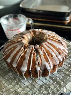 a bundt cake sitting on top of a cooling rack