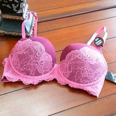 Nwt, Gorgeous Plum And Pink Underwire Bra With Light Padding. Double Eyelet At Back And Three Adjustable Lengths. Straps Are Adjustable. Size 34c. Purple Lace Push-up Bra, Sleep Wear, Bras And Panties, Underwire Bra, Women's Intimates, Pink Purple, Plum, Sleep, Lingerie