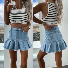 Women's Ruffle Denim Mini Skirt High Waist Ruffle Skirt Women's Spring Outfits, Autumn Fall Outfits, Cheap Clothing, Skirt High Waist, Spring Outfits Women, Outfits Winter, Hem Style, Cheap Clothes, Denim Mini