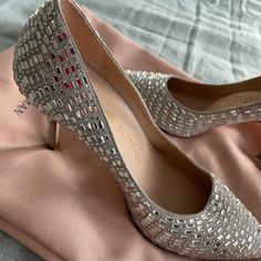 The Prettiest Shoes. Selling Because They Were Small On Me. Worn Only 2 Times. Comes With Dust Bag Elegant Bedazzled Heels With Round Toe, Elegant Bedazzled Round Toe Heels, Luxury Embellished Wedding Shoes, Silver Pumps, Stuart Weitzman Shoes, Pretty Shoes, Stuart Weitzman, Shoes Women Heels, Shoes Heels