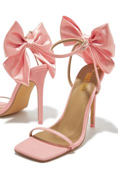 Miss Lola | Pauline Pink High Heels with Bow Detailing – MISS LOLA Cute High Heel Shoes, Miss Lola Heels, Pink Prom Shoes High Heels, Cute Purple Heels, Pink Block Heels With Bow, Shoes For Pink Dress, Heels With Bows On Back, Pink Bow Heels, Heels With Bows