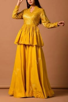 Dress For Haldi Function, Haldi Function Dress, Haldi Dress Ideas, Mayon Dresses, Haldi Dress, Haldi Outfits, Haldi Outfit, Function Dresses, Simple Frocks