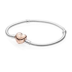 Pandora Sterling Silver Bracelet with Pandora Rose™ Heart Clasp | REEDS Jewelers Elegant Rose Gold Heart Charm, Everyday Rose Gold Heart Charm Bracelet, Elegant Rose Gold Charm Bracelet With Heart Charm, Bracelets Collection, Pandora Rose, Pandora Charm, Romantic Roses, Fly Girl, Sweet Heart