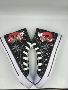 Painted Christmas hi tops with beautiful foxes •Shoes are hand painted with professional water resistant textile paint -      This model is available as low tie sneakers ( sizes EU 36,37,38,39,40,41) •Shoes are Comfortable to Wear & Easy to Maintain- This shoes can be washed in machine - up to 30 degrees•Customization is also possible as per your taste and preferenceYou can have your name or favorite sentence on it!DIFFERENT SIZES FOR WOMEN'S FOOTWEAR:EU size 36 ≈ US size 5 ≈ UK size 4 ≈ 22, Personalized Sneakers, Painted Fox, Shoes Customized, Customized Shoes, Textile Paint, Fox Shoes, Tie Sneakers, Women's Footwear, Hi Top