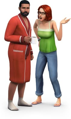 an animated man and woman standing next to each other