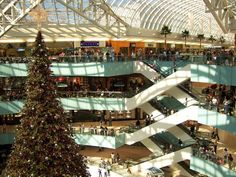 a christmas tree in the middle of a shopping mall