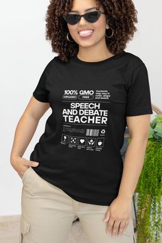 "Empowering Minds, Inspiring Futures\" - This speech and debate teacher-themed t-shirt celebrates the dedication and impact of educators, emphasizing their role in empowering students and shaping the future through their knowledge and inspiration. A perfect way to show appreciation and support for the incredible work teachers do. Comfort Colors introduces its garment-dyed t-shirt; a fully customizable tee made 100% with ring-spun cotton. The soft-washed, garment-dyed fabric brings extra coziness to your wardrobe while the relaxed fit makes it an excellent daily choice. The double-needle stitching throughout the tee makes it highly durable while the lack of side-seams helps the shirt retain its tubular shape. .: 100% ring-spun cotton .: Medium fabric (6.1 oz/yd² (206.8 g/m .: Relaxed fit .: Relaxed Fit Short Sleeve T-shirt For Teaching, Black Top With Text Print For Teaching, Black Text Print Top For Teaching, Speech And Debate, Comfort Colors Tshirt, Cozy Fits, Personalized Birthday Gifts, Teacher Appreciation Gifts, Birthday Gifts For Her