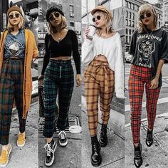 Grunge Style Outfits, Mode Grunge, Mode Jeans, Women Fashion Edgy, Hipster Outfits, Outfit Trends, Pinterest Fashion, Black Women Fashion, Plaid Pants