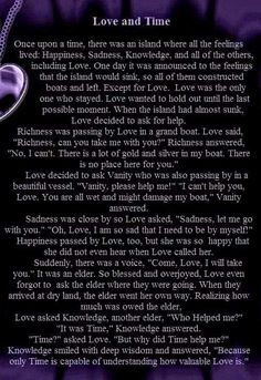 a poem written in purple with the words love and time