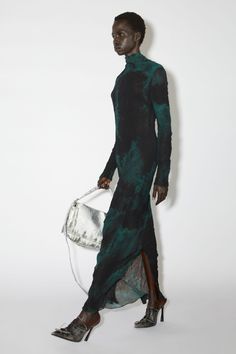 Pleated long dress Pleated Long Dress, Studio Green, Runway Dresses, Lace Up Heels, Long Length, Green Dress, Long Dress, High Neck, Acne Studios