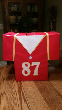 the jersey box is made to look like it's from the football team,