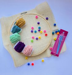 an embroidery kit with yarn, buttons and needles