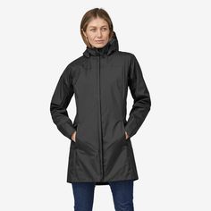 Built for wet-weather commuting, our 3-layer, packable, trench-inspired raincoat meets Patagonia’s H2No® Performance Standard for exceptional waterproof/breathable performance. Torrentshell provides all-day comfort and long-lasting waterproof durability, and the fabrics, membrane and finishes of this 3-layer shell are made without perfluorinated chemicals (PFCs/PFAS). Made in a Fair Trade Certified™ factory. | Patagonia Women's Torrentshell 3L Rain Parka in Black, Small - Parka Jackets - Recycle Patagonia Rain Jacket, Patagonia Torrentshell, City Rain, Rain Parka, Long Rain Coat, Patagonia Women, Womens Parka, Rain Coat, Parka Jacket