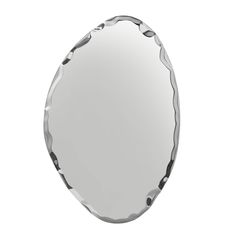 an oval mirror is shown on a white background and it appears to be made out of glass