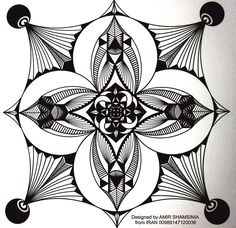 a black and white drawing of an abstract flower