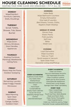 the house cleaning schedule is shown