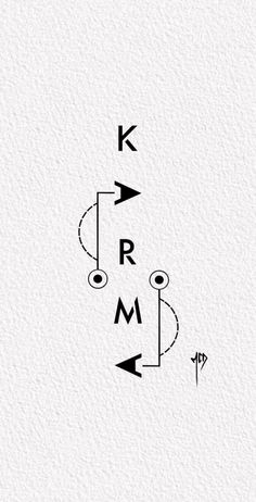 the letters k and r are drawn in black ink on white paper, with an arrow pointing