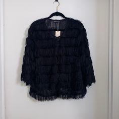 Vintage Simply Be Uk Capsule (Your Ultimate Wardrobe Staples) Black Fringe Jacket Size: 22 New With Tags Lightweight Mesh Material Layers Of Fringe Small Clasp Closure At Top 3/4 Length Sleeves Perfect Fun Piece To Layer Easily Dress Up Or Casual Festival Vibes, Western, Coachella, Concerts, Country, 70s, Bohemian, Boho, Rocker, Rock Star, Burning Man, Mob Wife Vibes, Influencer, 90s, Grunge, Y2k, Cowboycore Thank You Black Fringed Outerwear For Winter, Black Fringe Outerwear For Winter, Black Fringe Long Sleeve Outerwear, Black Fringe Outerwear, Black Fringe Outerwear For Fall, Fitted Black Outerwear With Fringe, Fitted Black Fringe Outerwear, Black Fringe Outerwear For Party, Black Fringe Party Outerwear